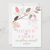 Rosa und graue Niedliche Lovebirds Hochzeit Einladung (Rückseite)