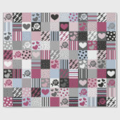 Rosa und Graue Patchwork-Herzen Geschenkpapier (Flach)