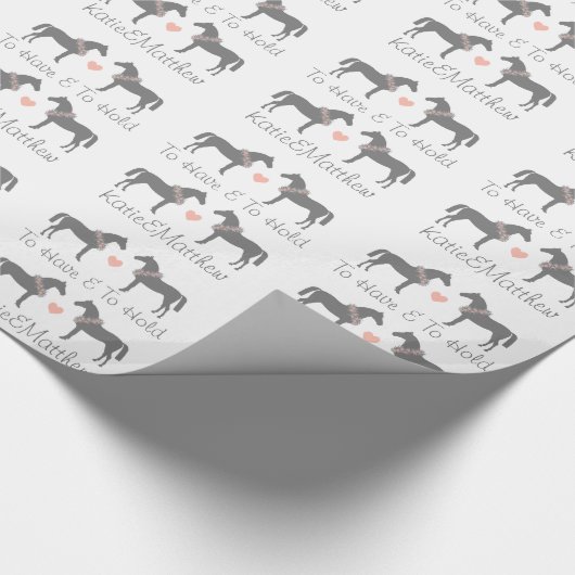Rosa und Graue Pferde Hochzeit Geschenkpapier (Ecke)