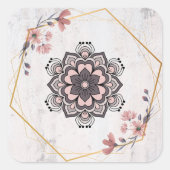Rosa- und Graue Rangoli-Blüte Quadratischer Aufkleber (Vorderseite)