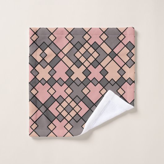 rosa und graue Rechtecke Badhandtuch Set (Waschlappen)