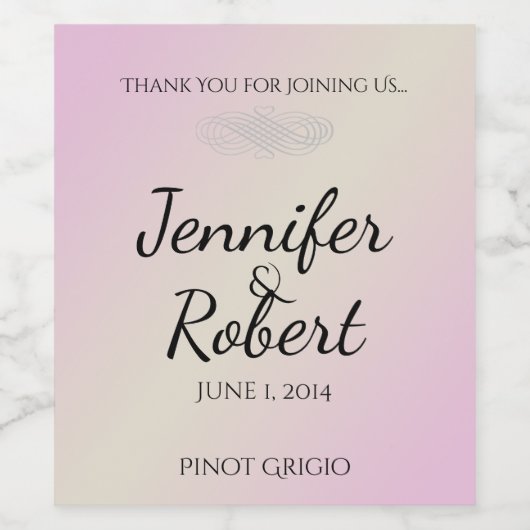 Rosa und graue romantische Hochzeitsweinmarke Weinetikett (Einzelnes Label)