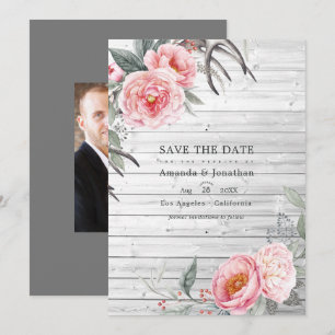 Rosa und graue rustikale bohemian Hochzeit mit Blu Save The Date