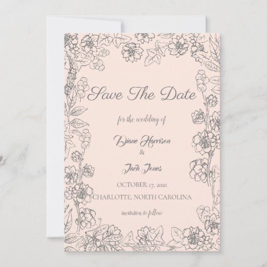 Rosa und graue Save the Date Hochzeit Einladung (Vorderseite)