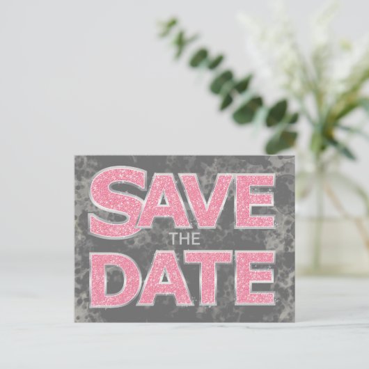 Rosa und graue Save the Date Postkarten (Stehend Vorderseite)