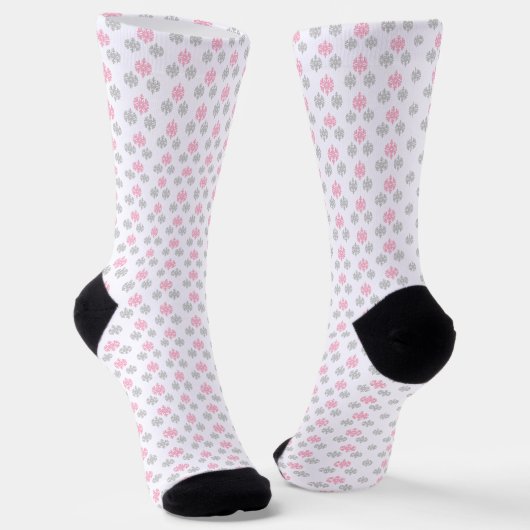 Rosa und graue Schneeflocken Socken (Gewinkelt)