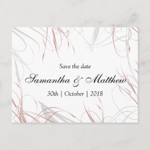 Rosa und graue Schnörkel Save the Date Ankündigungspostkarte
