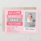 Rosa und graue Snapshot 2 Foto Geburtsankündigung Ankündigung (Vorne/Hinten)