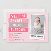 Rosa und graue Snapshot Foto Geburtsankündigung Ankündigung (Vorderseite)