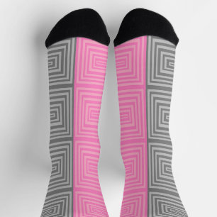 Rosa und graue Socken mit geometrischem Muster Uni