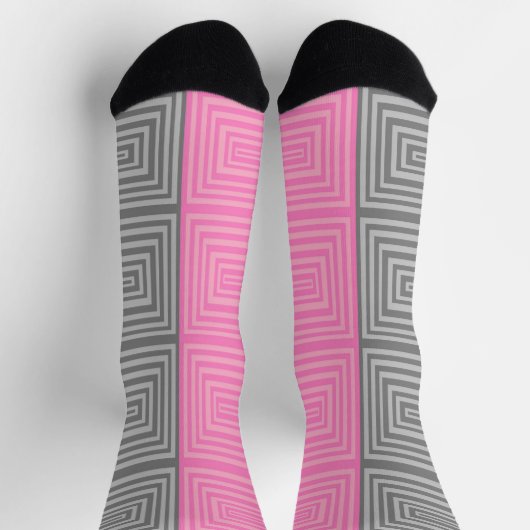 Rosa und graue Socken mit geometrischem Muster Uni (Oben)