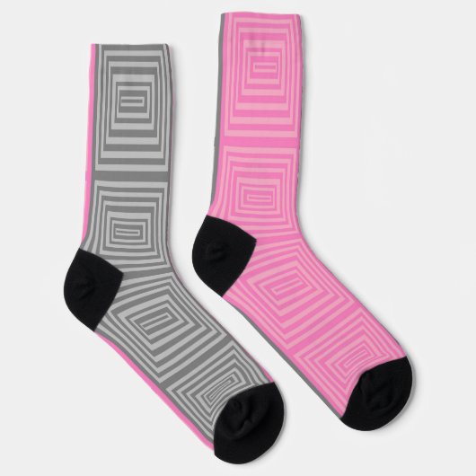 Rosa und graue Socken mit geometrischem Muster Uni (Rechts)