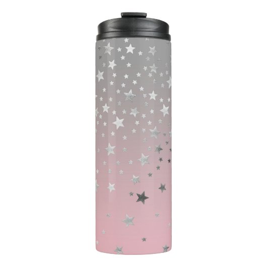 Rosa und graue Sterne Stilvoll Moderner Chic Thermosbecher (Vorderseite)