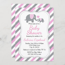 Rosa und graue Streifen | Babydusche Einladung