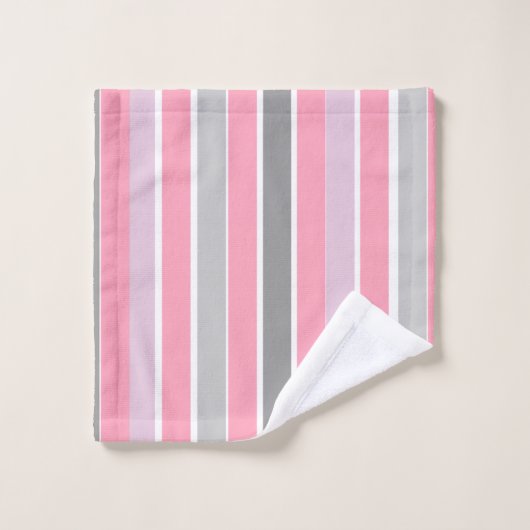 Rosa und graue Streifen Badhandtuch Set (Waschlappen)