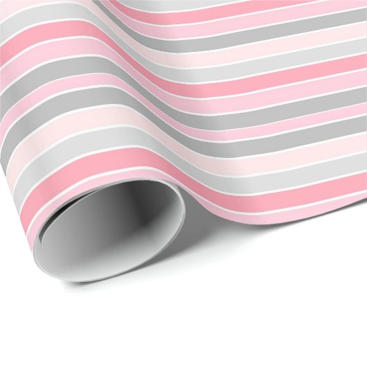 Rosa und Graue Streifen Geschenkpapier (Rolleneckpunkt)