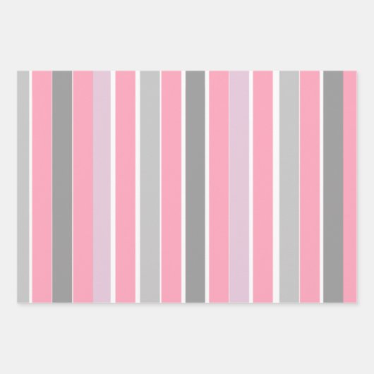 Rosa und graue Streifen Geschenkpapier Set (Vorderseite 2)
