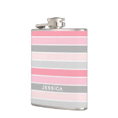 Rosa und graue Streifen Personalisiert Flachmann (Links)