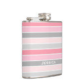 Rosa und graue Streifen Personalisiert Flachmann (Rechts)