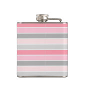 Rosa und graue Streifen Personalisiert Flachmann (Rückseite)