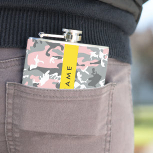 Rosa und graue Tarnung Namen personalisieren Flachmann