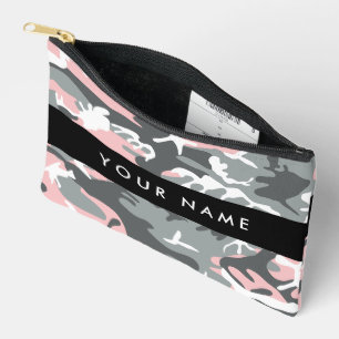Rosa und graue Tarnung Namen personalisieren Zubehörtasche