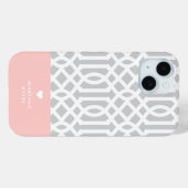 Rosa und graue Trellis Herzmonogramm Case-Mate iPhone Hülle (Rückseite (Horizontal))