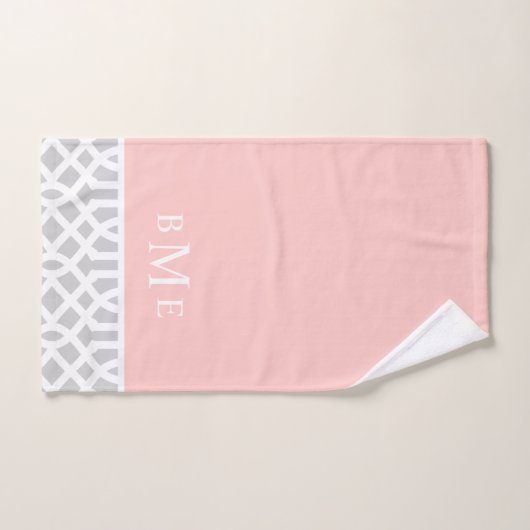 Rosa und graue Trellis Monogramm | Editierbare Far Badhandtuch Set (Handtuch)