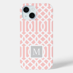 Rosa und graue Trellis Monogramm Editierbare Far Case-Mate iPhone Hülle