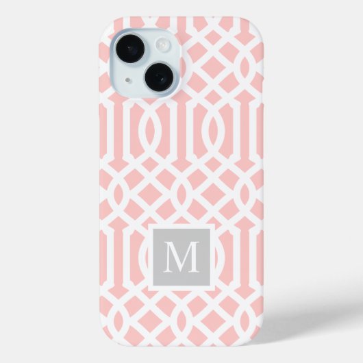 Rosa und graue Trellis Monogramm | Editierbare Far Case-Mate iPhone Hülle (Rückseite)