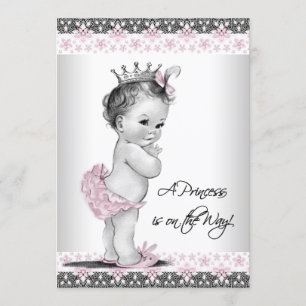 Rosa und Graue Vintage-Baby-Mädchen-Party Einladung