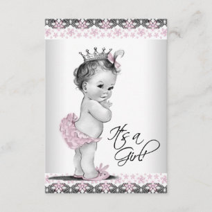Rosa und Graue Vintage-Baby-Mädchen-Party Einladung