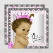 Rosa und graue Vintage Kindermädchendusche Einladung (Vorne/Hinten)