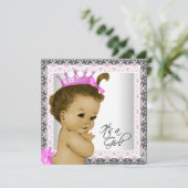 Rosa und graue Vintage Kindermädchendusche Einladung (Stehend Vorderseite)