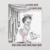 Rosa und graue Vintage Kindermädchendusche Einladung (Vorne/Hinten)