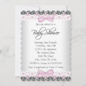 Rosa und graue Vintage Kindermädchendusche Einladung (Rückseite)