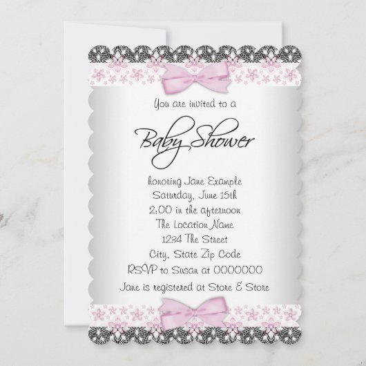 Rosa und graue Vintage Kindermädchendusche Einladung (Rückseite)