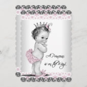 Rosa und graue Vintage Kindermädchendusche Einladung (Vorne/Hinten)