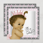 Rosa und graue Vintage Kindermädchendusche Einladung (Vorne/Hinten)