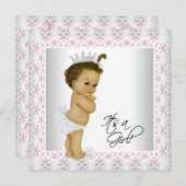 Rosa und graue Vintage Kindermädchendusche Einladung (Vorne/Hinten)