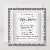 Rosa und graue Vintage Kindermädchendusche Einladung (Rückseite)