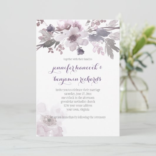 Rosa und graue Wasserblüten laden zu Hochzeiten ei Einladung (Stehend Vorderseite)