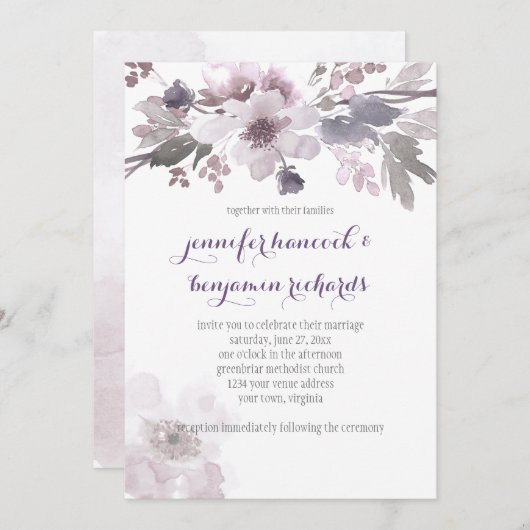 Rosa und graue Wasserblüten laden zu Hochzeiten ei Einladung (Vorne/Hinten)