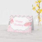 Rosa und graue Zickzack Ballerina Karte (Gelbe Blume)