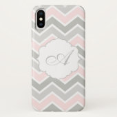 Rosa und grauer Zickzack-Zickzack Monogramm Case-Mate iPhone Hülle (Rückseite)