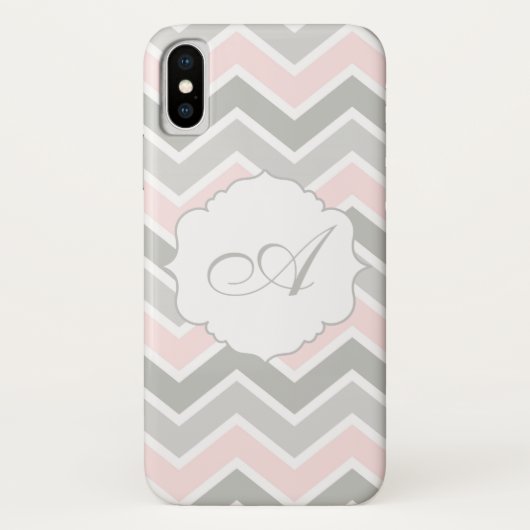 Rosa und grauer Zickzack-Zickzack Monogramm Case-Mate iPhone Hülle (Rückseite)