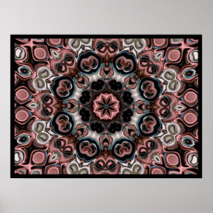 Rosa und graues Blumenkaleidoskop Poster