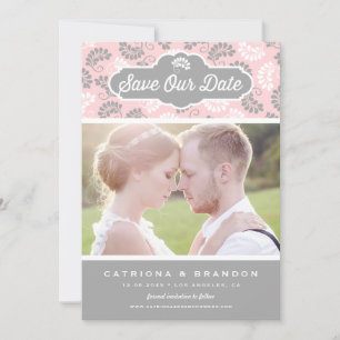 Rosa und graues Blumenmuster Foto Save Our Date Save The Date