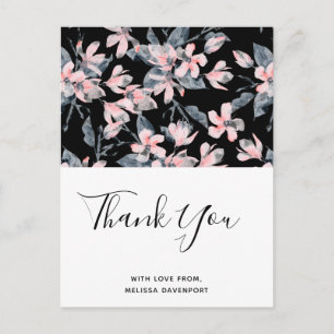 Rosa und graues florales Wasserfarbenmuster Danke Postkarte