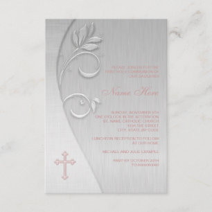 Rosa und graues Kreuz-erste Kommunion Einladung